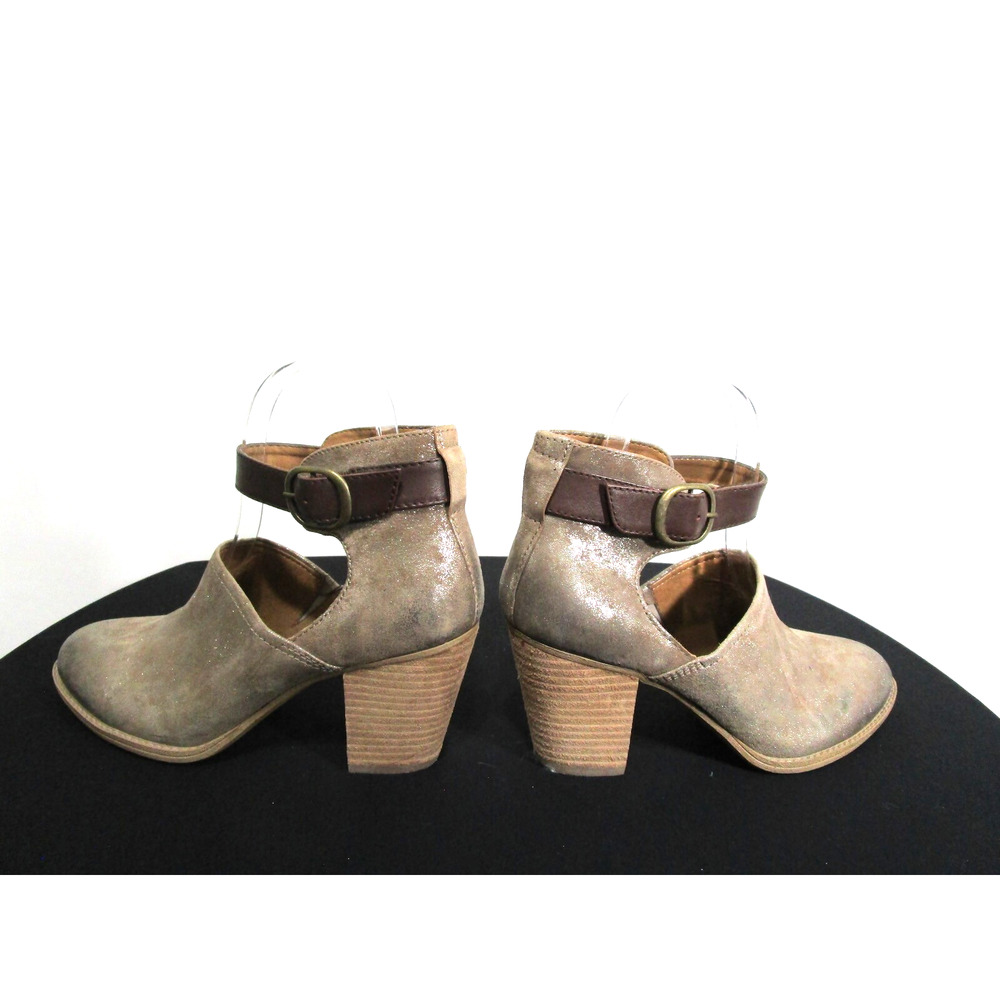 Sofft Gold & Brown Leather Open Side Anke Strap High Heel Booties Women 7 M - Picture 7 of 10